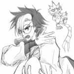 Tomoro from Digimon Beatbreak and Gekkomon in the corner